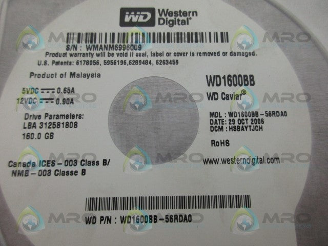WESTERN DIGITAL WD1600BB-56RDA0 HARD DRIVE *NEW NO BOX*