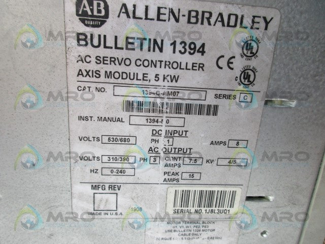 ALLEN BRADLEY 1394C-AM07 SER. C SERVO CONTROLLER *USED*