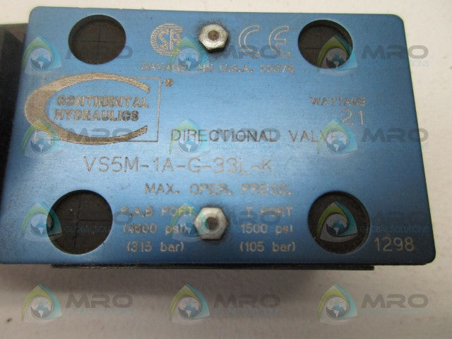CONTINENTAL HYDRAULICS VS5M-1A-G-33L-K DIRECTIONAL VALVE *NEW NO BOX*