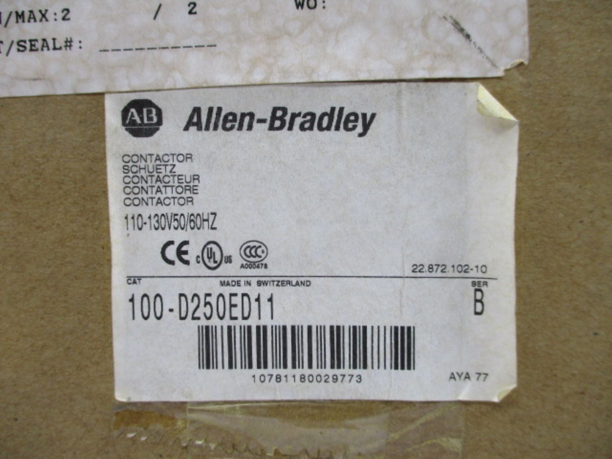 ALLEN BRADLEY 100-D250ED11 SER. B 130V (BR/WH) NSMP