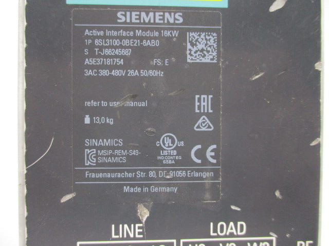 SIEMENS 6SL3100-0BE21-6AB0 NSNP