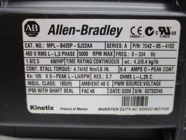 ALLEN BRADLEY MPL-B420P-SJ22AA SER. A NSNP