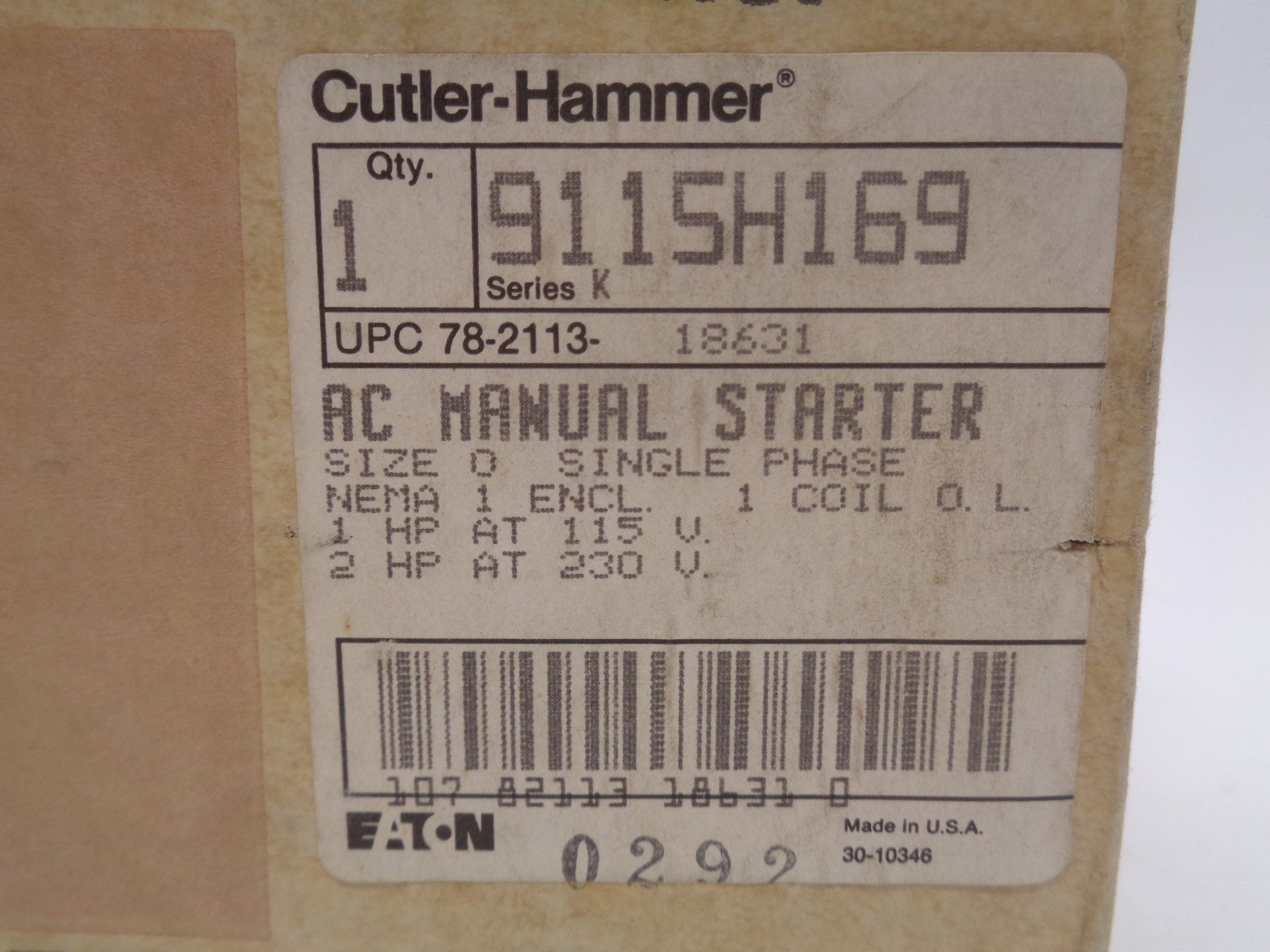 CUTLER HAMMER 9115H169 SER. K NSMP