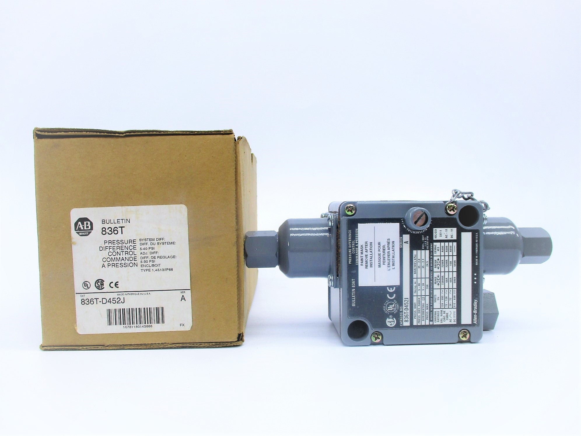 INDUSTRIAL SPARE PART 836T-D452J SER. A 120-600V 60A 5-40PSI (BR/WH) NSMP