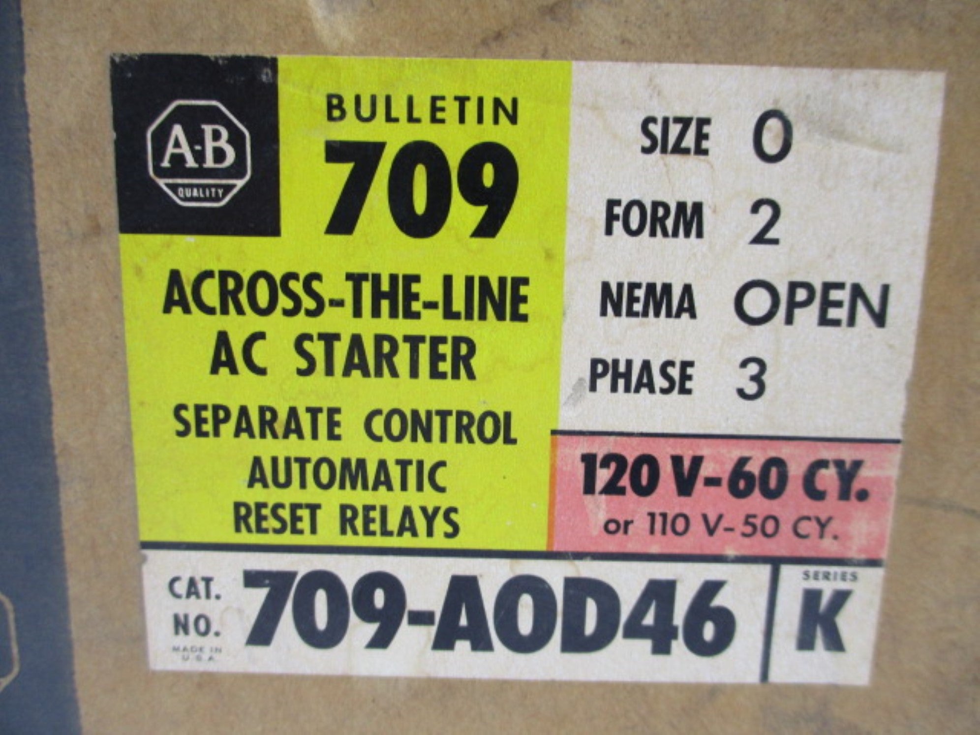 ALLEN BRADLEY 709-AOD46 SER. K 110/120V (BR/YL) NSMP