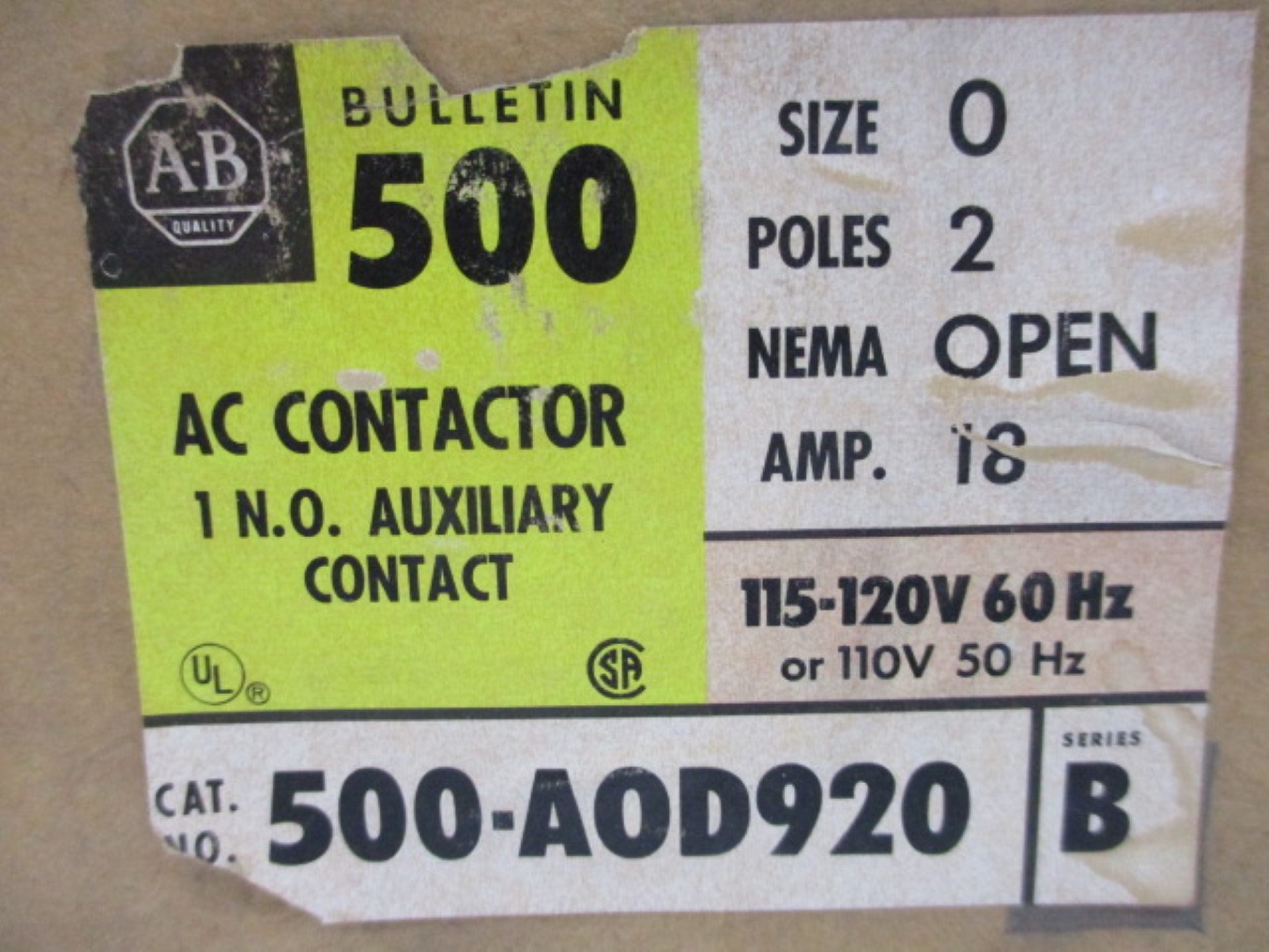 INDUSTRIAL SPARE PART 500-AOD920 SER. B 120V (BR/YL) NSMP