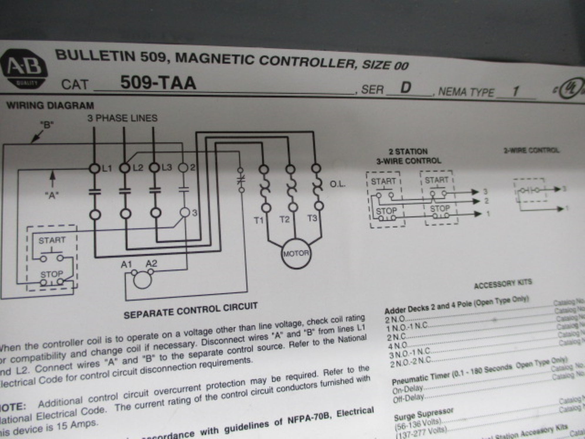 INDUSTRIAL SPARE PART 509-TAA SER. D (AS PICTURED) UNMP
