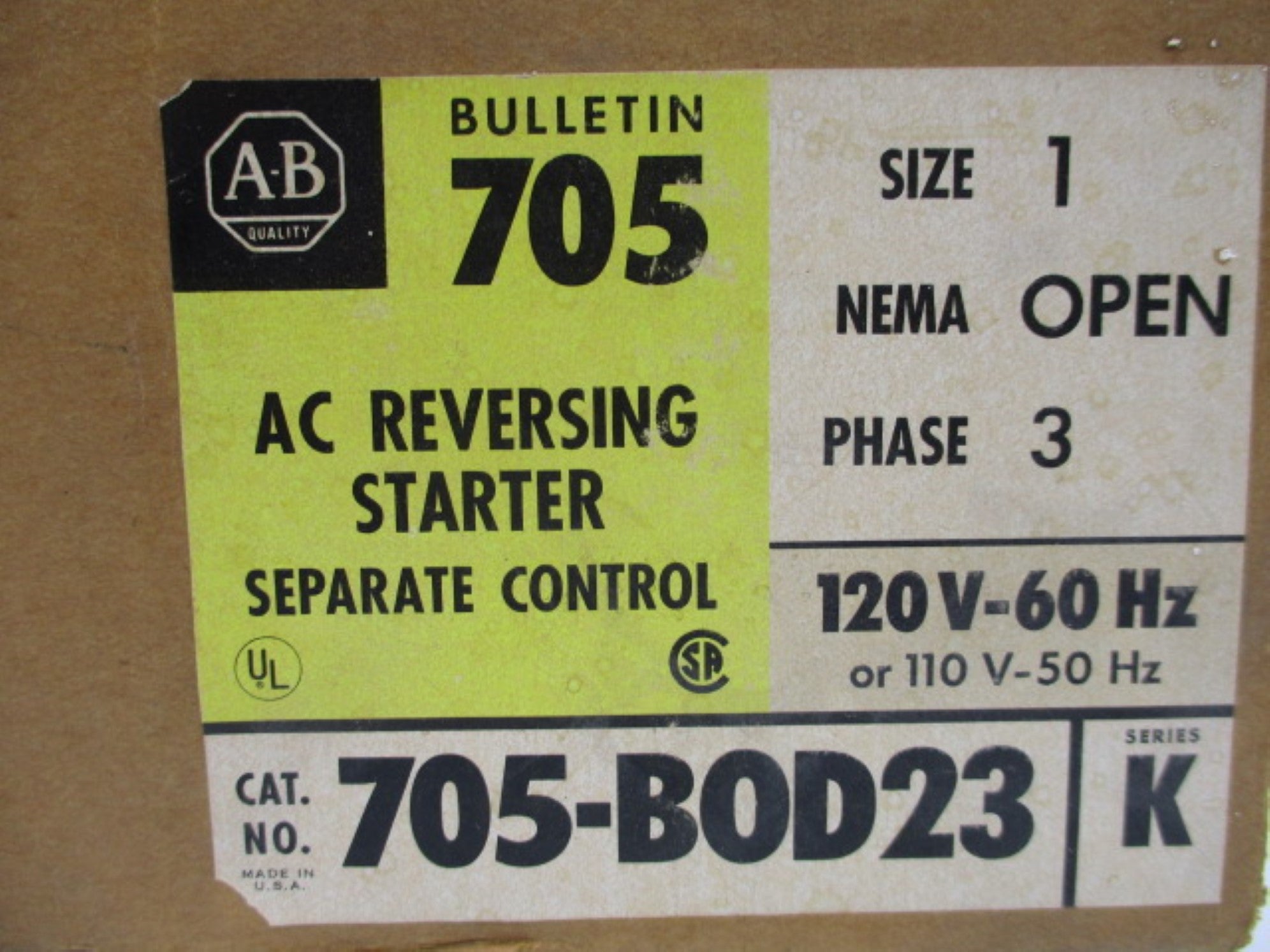 ALLEN BRADLEY 705-BOD23 SER. K (BR/YL) NSMP
