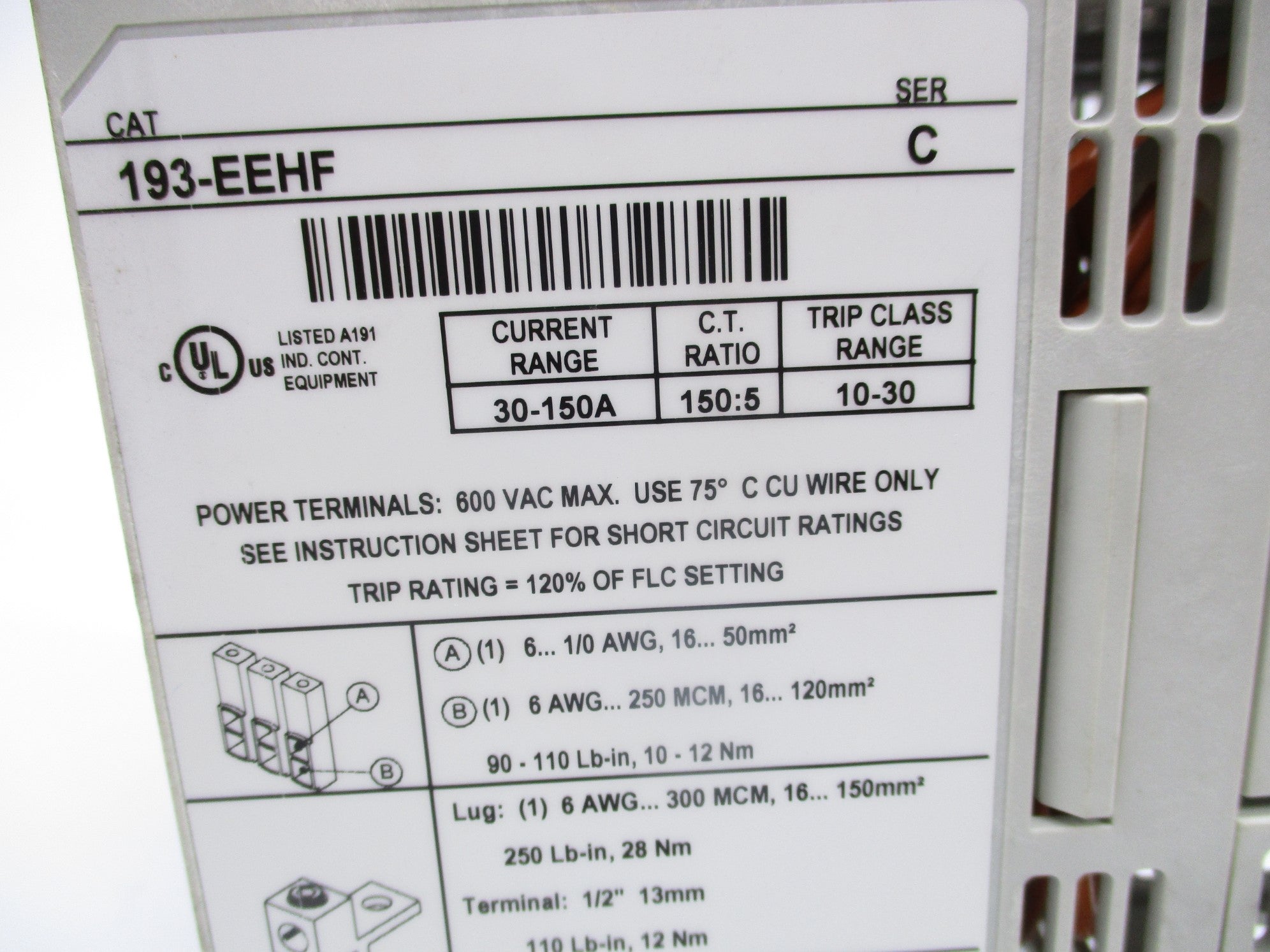 ALLEN BRADLEY 193-EEHF SER. C 150A (AS PICTURED) UNMP