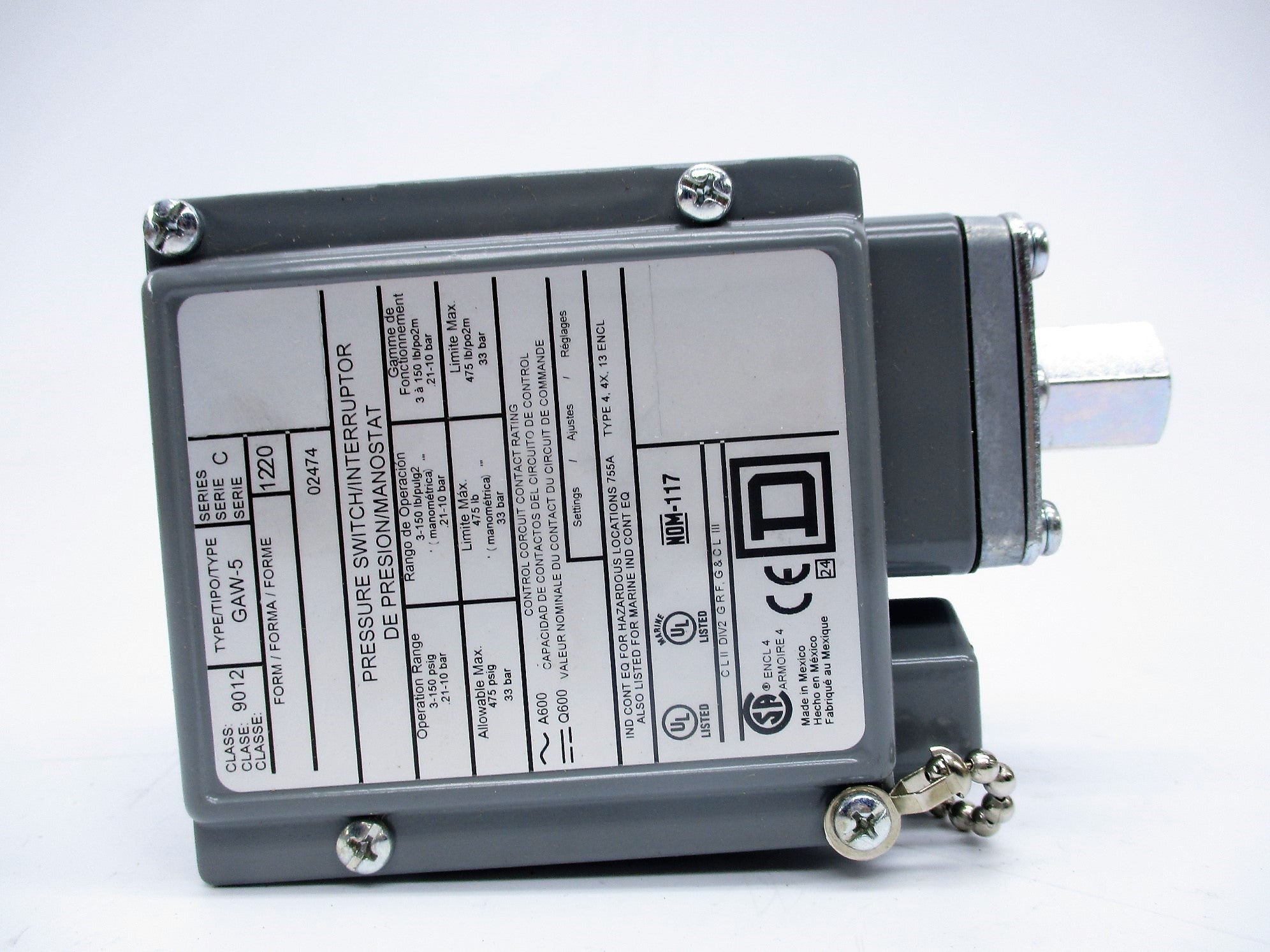 SQUARE D 9012GAW5 SER. C 3-150PSIG NSNP