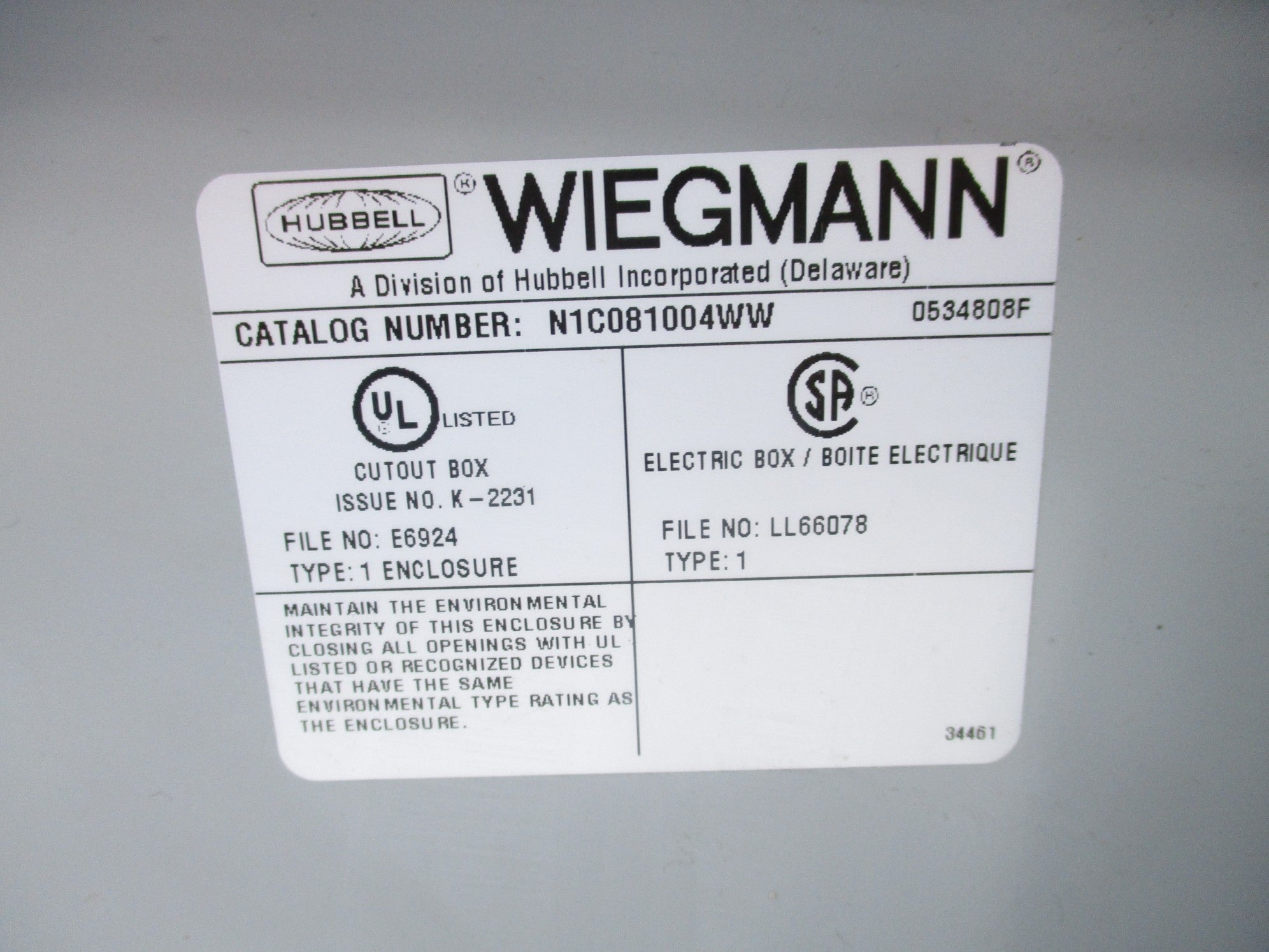 HUBBELL N1C081004WW NSNP