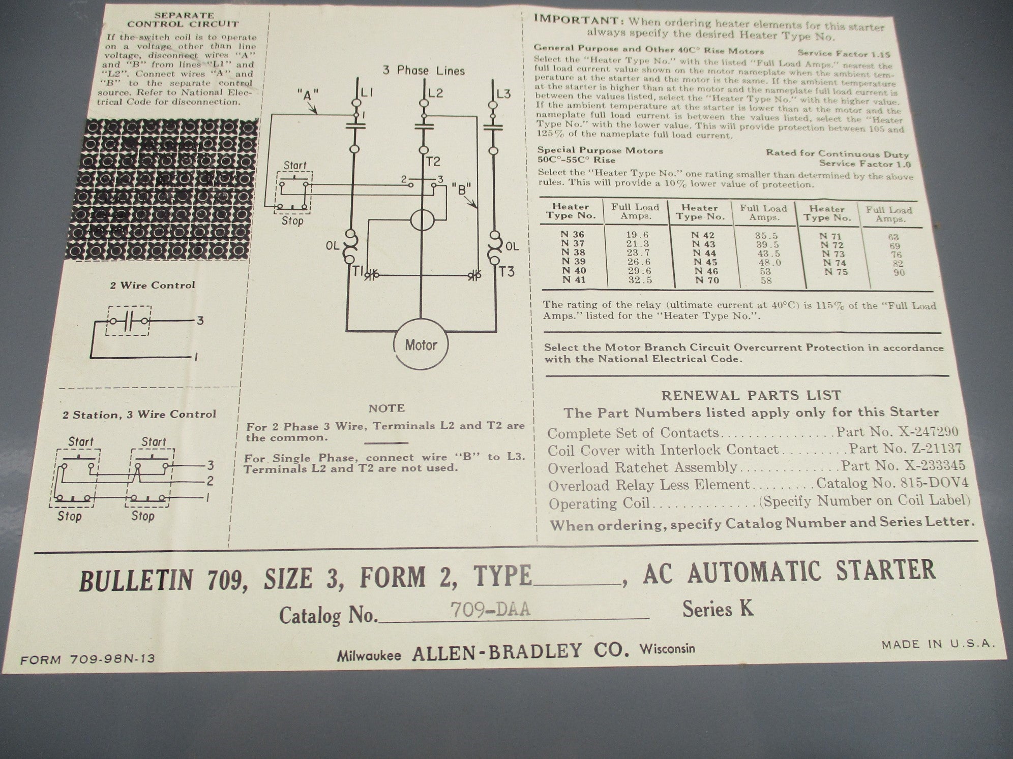 INDUSTRIAL SPARE PART 709-DAA SER. K (AS PICTURED) NSNP