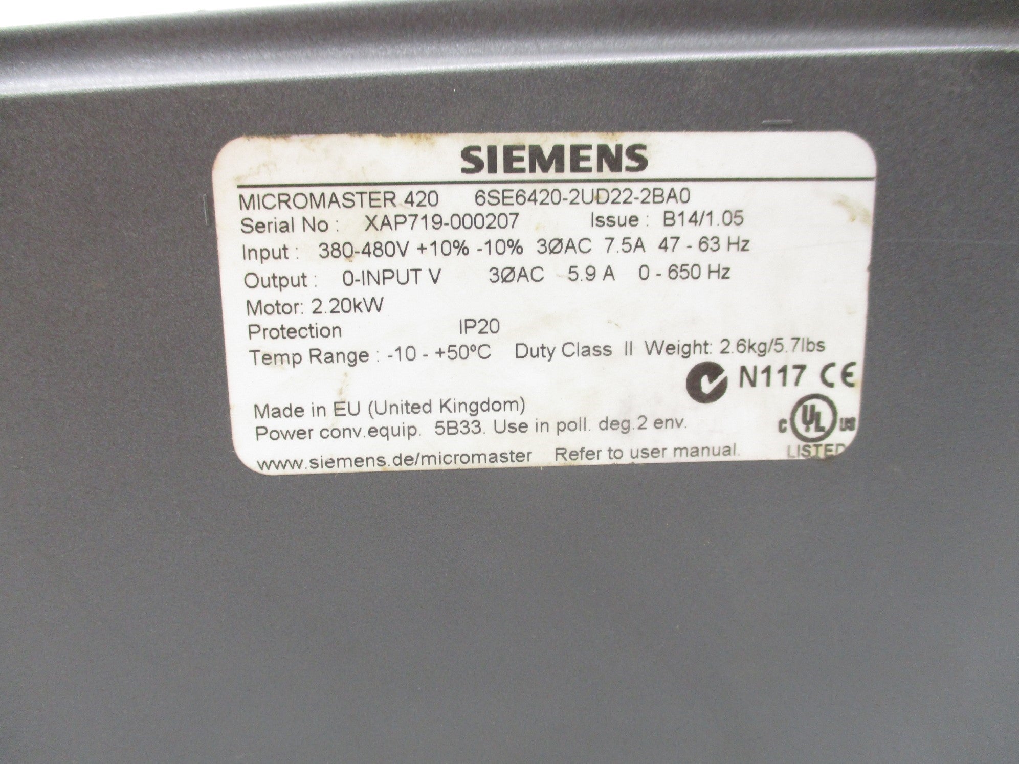 SIEMENS 6SE6420-2UD22-2BA0 NSNP
