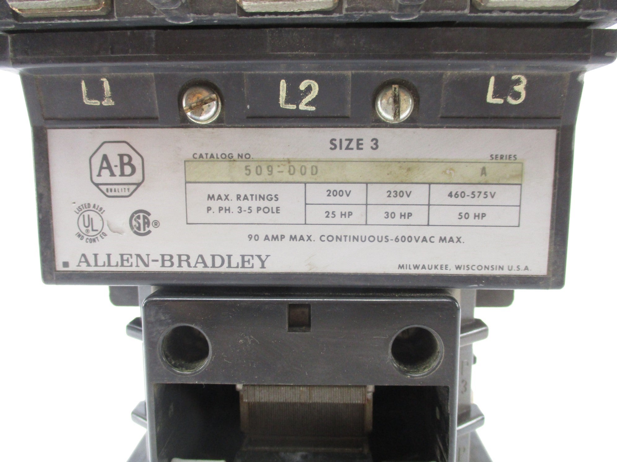 ALLEN BRADLEY 509-DOD SER. A (MISSING COIL) UNMP