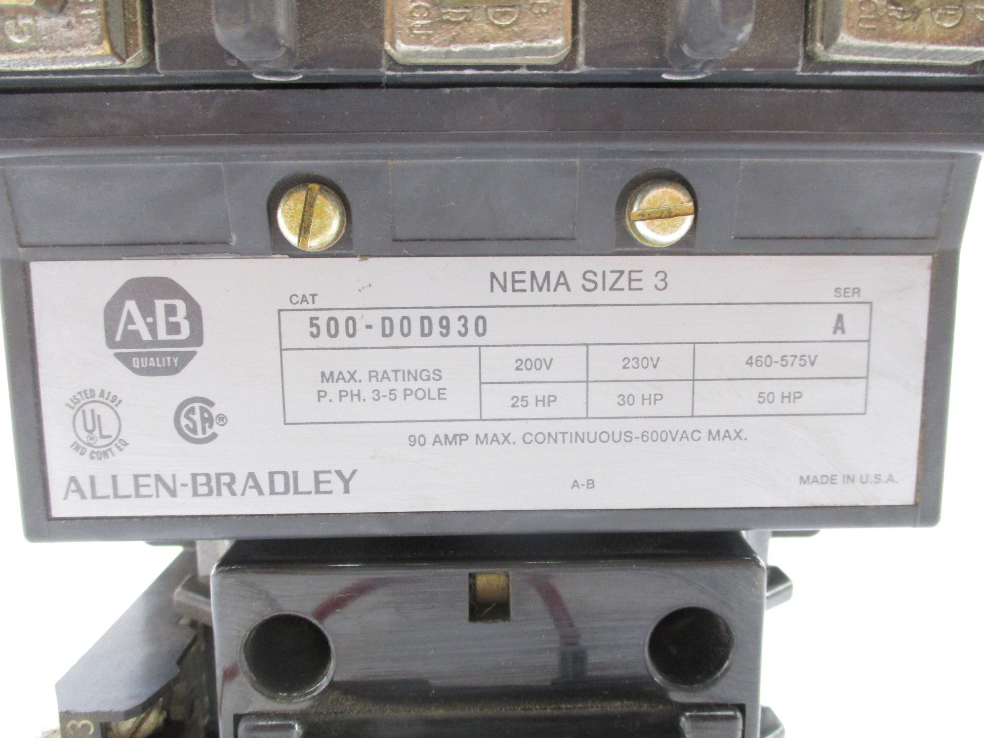 ALLEN BRADLEY 500-DOD930 SER. A 120V UNMP