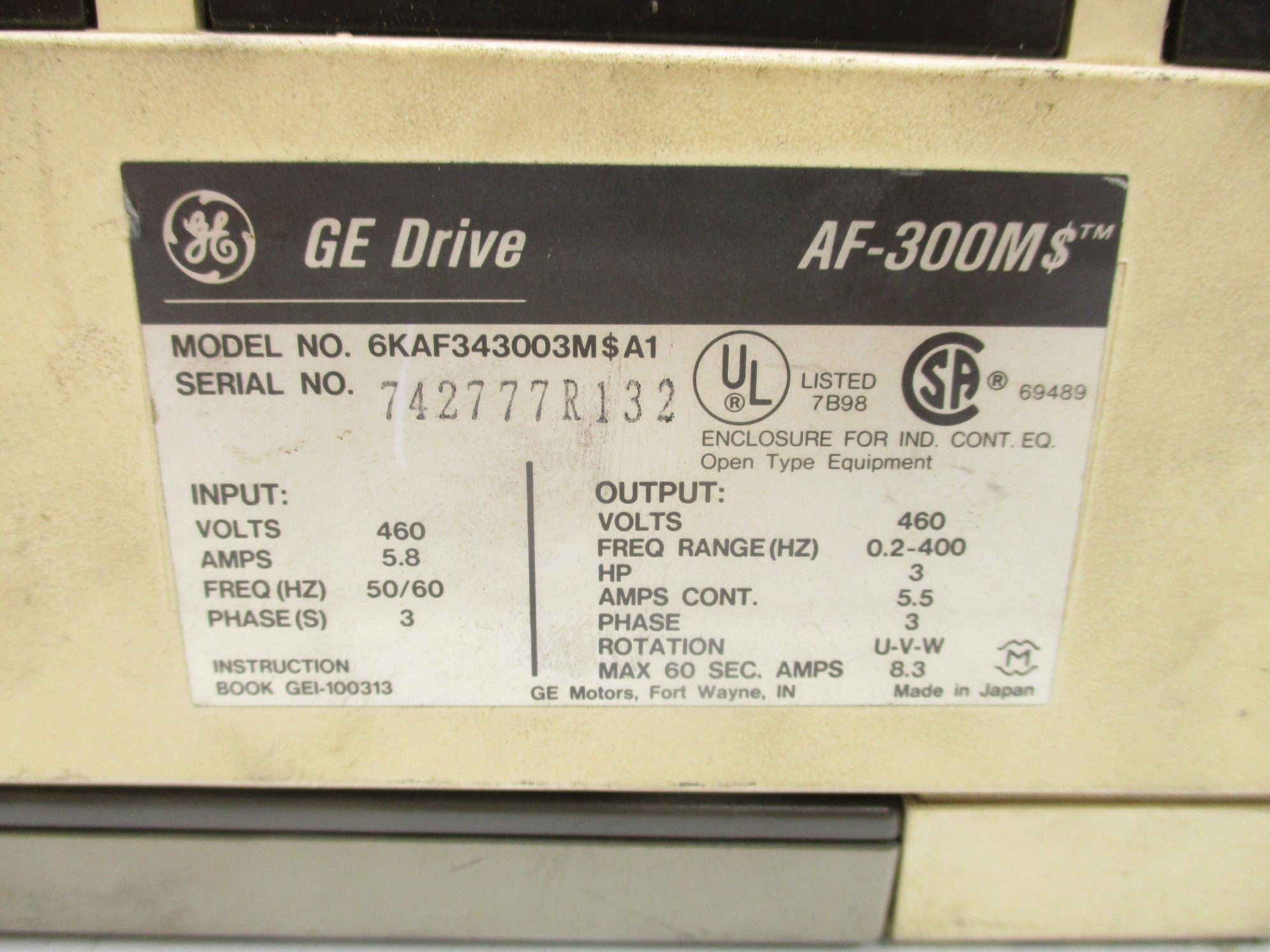 GENERAL ELECTRIC 6KAF343003MSA1 UNMP