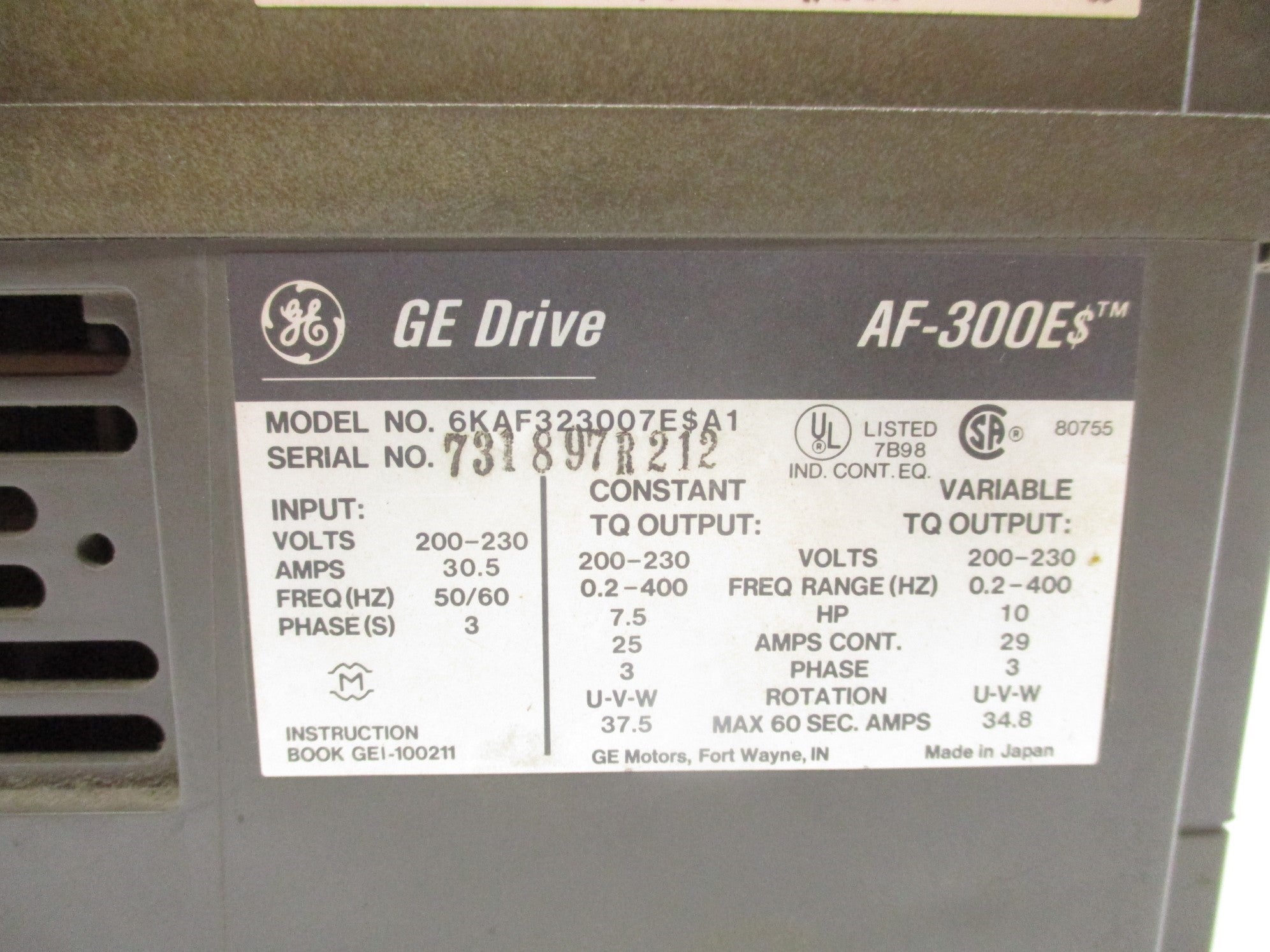 GENERAL ELECTRIC 6KAF323007ESA1 UNMP