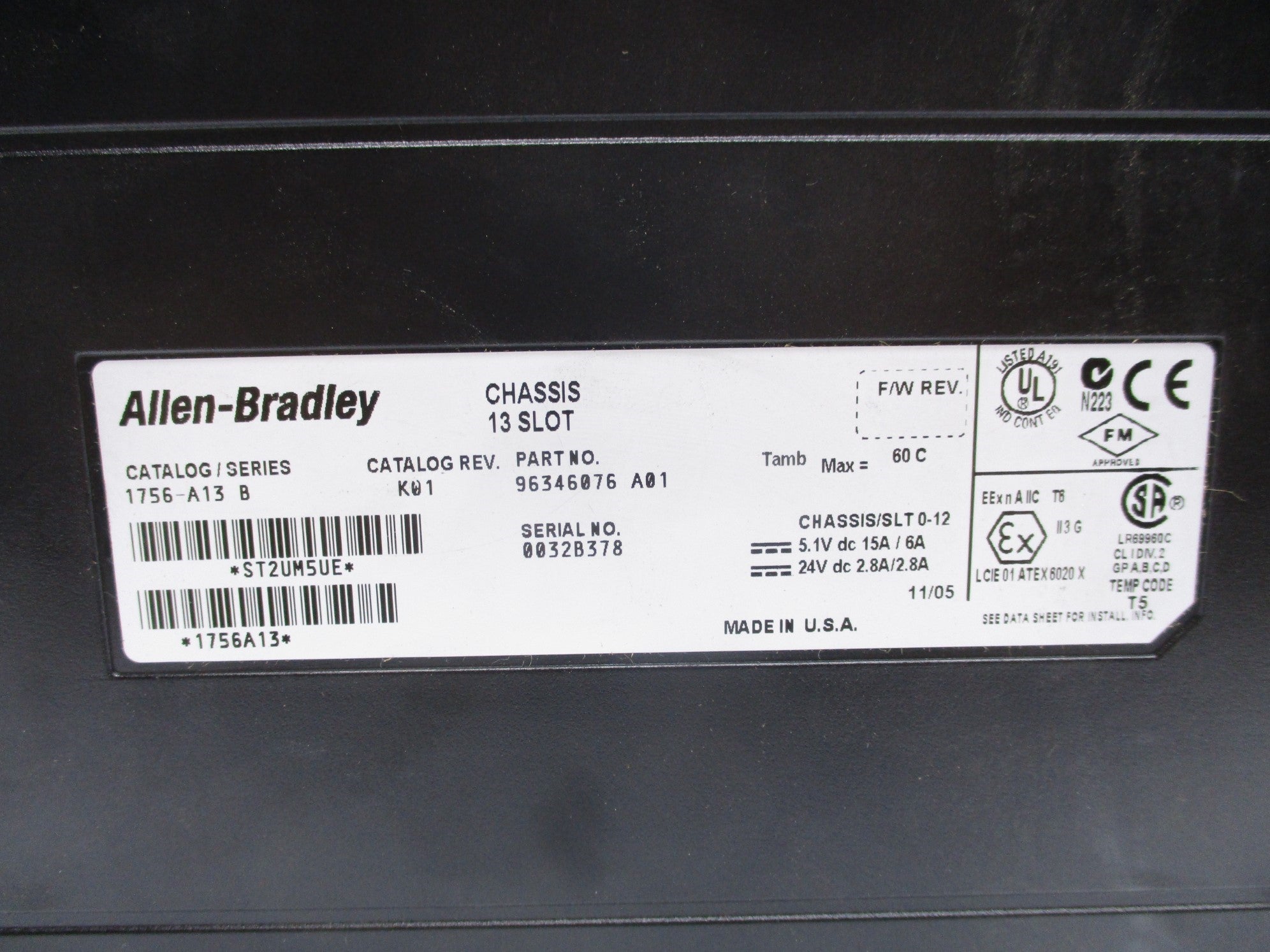 ALLEN BRADLEY 1756-A13 SER. B F/W K01 NSNP
