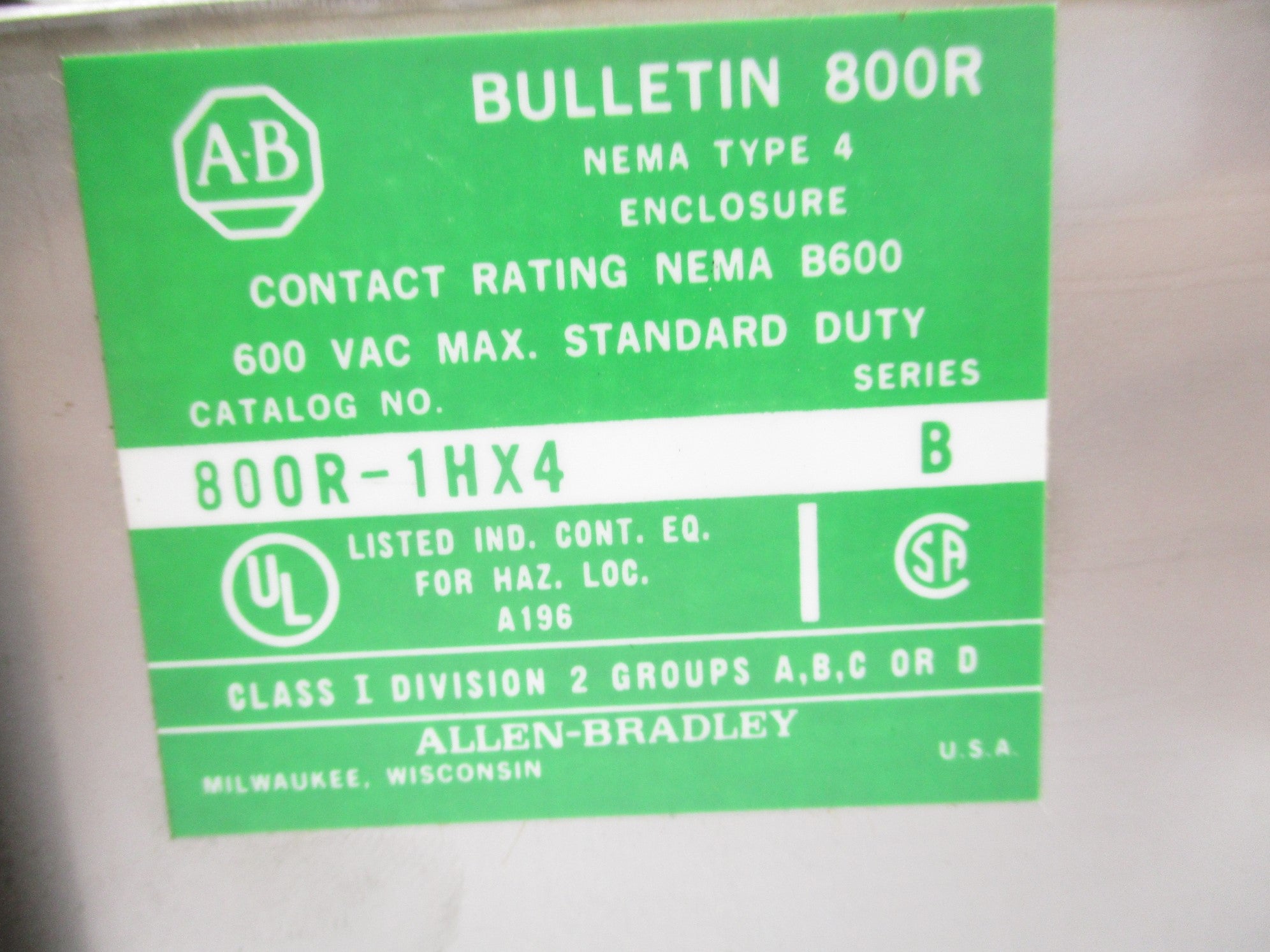 INDUSTRIAL SPARE PART 800R-1HX4 SER. B NSNP