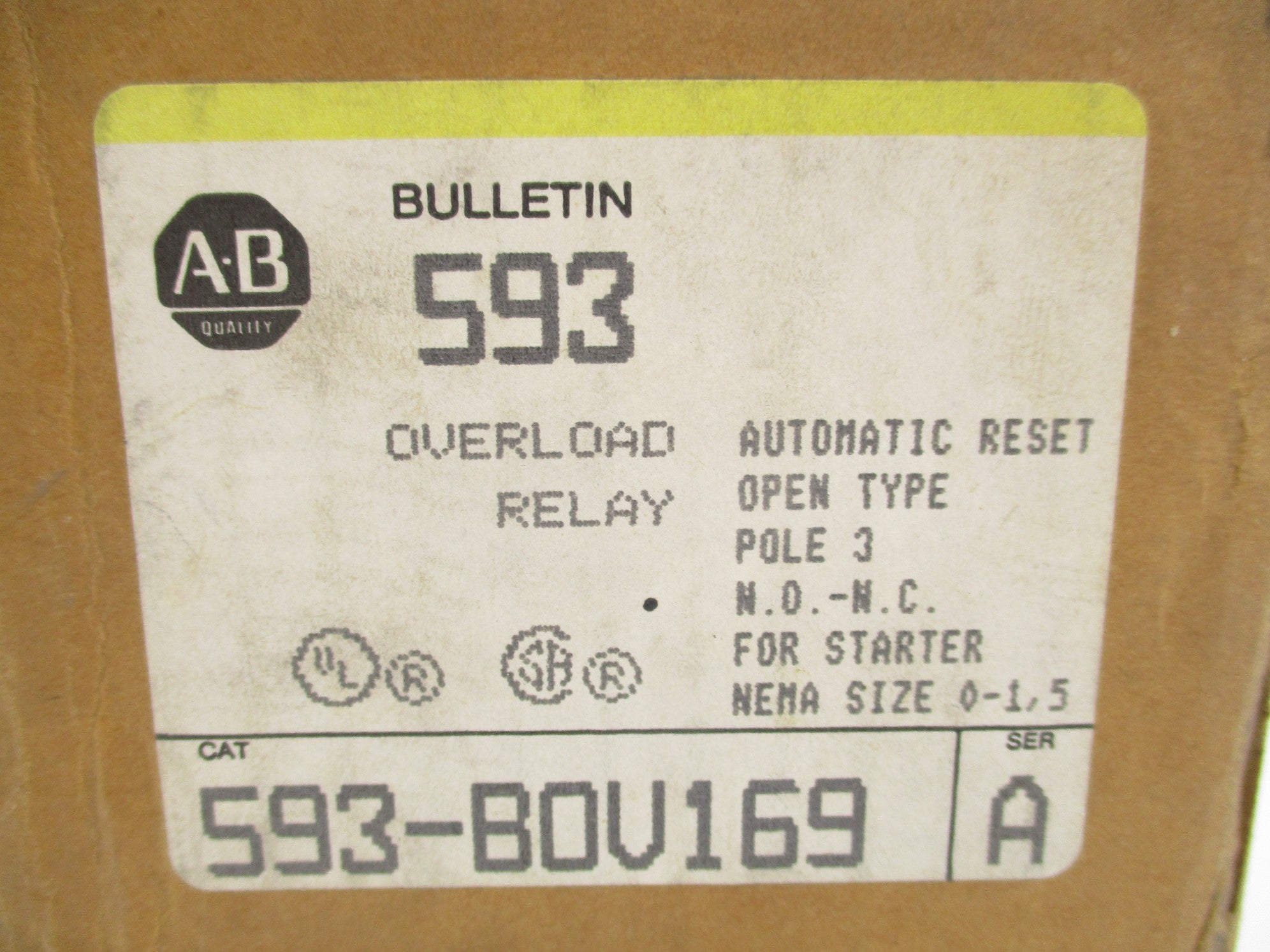 INDUSTRIAL SPARE PART 593-BOV169 SER. A 120V (BR/YL) NSMP