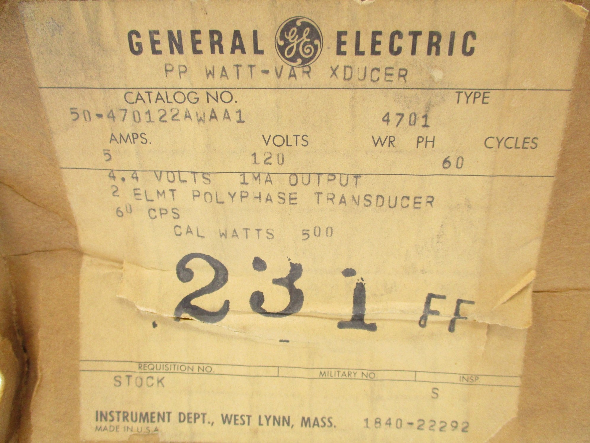 GENERAL ELECTRIC 50-470122AWAA1 NSMP
