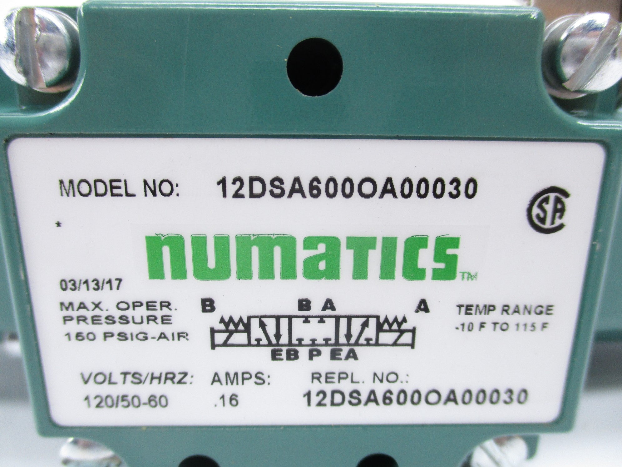 NUMATICS 12DSA600OA00030 120V NSNP