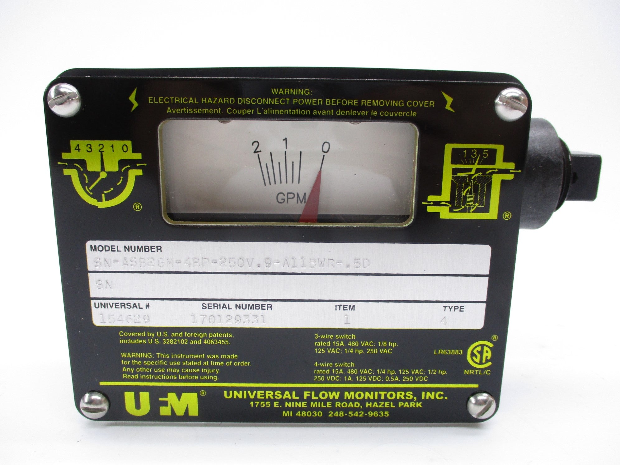 UNIVERSAL FLOW MONITORS SN-ASB2GM-4BP-250V.9-A11BWR-.5D NSNP