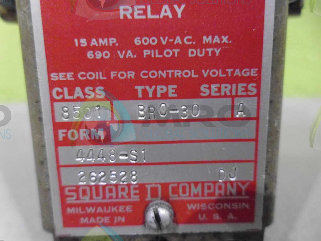 SQUARE D 8501-BR0-30 MACHINCE TOOL RELAY *USED*