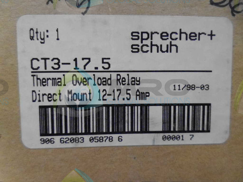 SPRECHER+SCHUH CT3-17.5 OVERLOAD RELAY *NEW IN BOX*