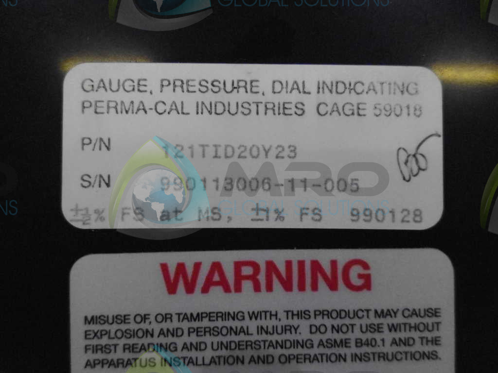 PERMACAL 121TID20Y23 PRESSURE GAUGE 0-500 PSI *NEW NO BOX*