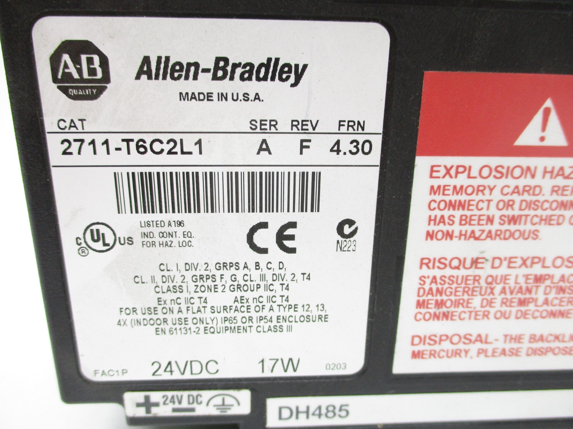 ALLEN BRADLEY 2711-T6C2L1 SER. A F/W 4.30 NSNP