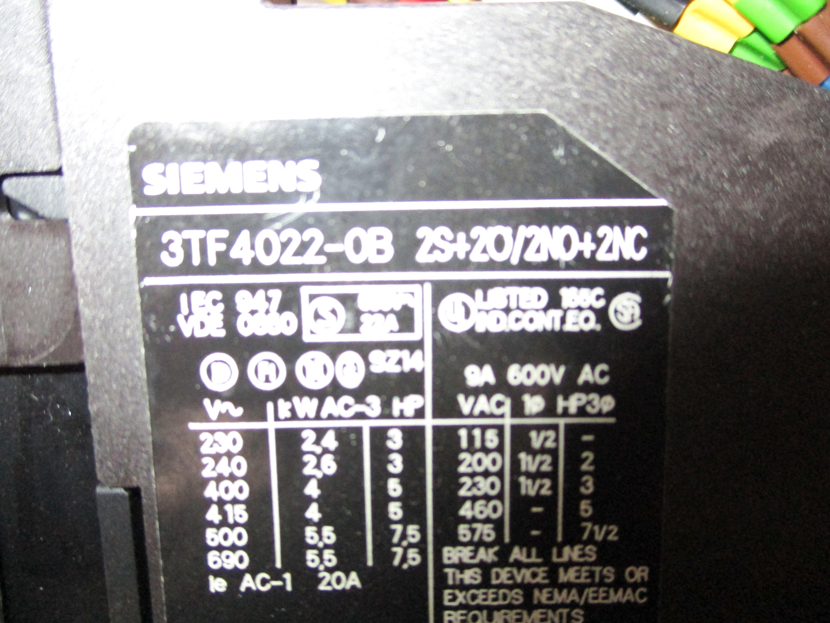 SIEMENS 3TF4022-0B 24VDC UNMP