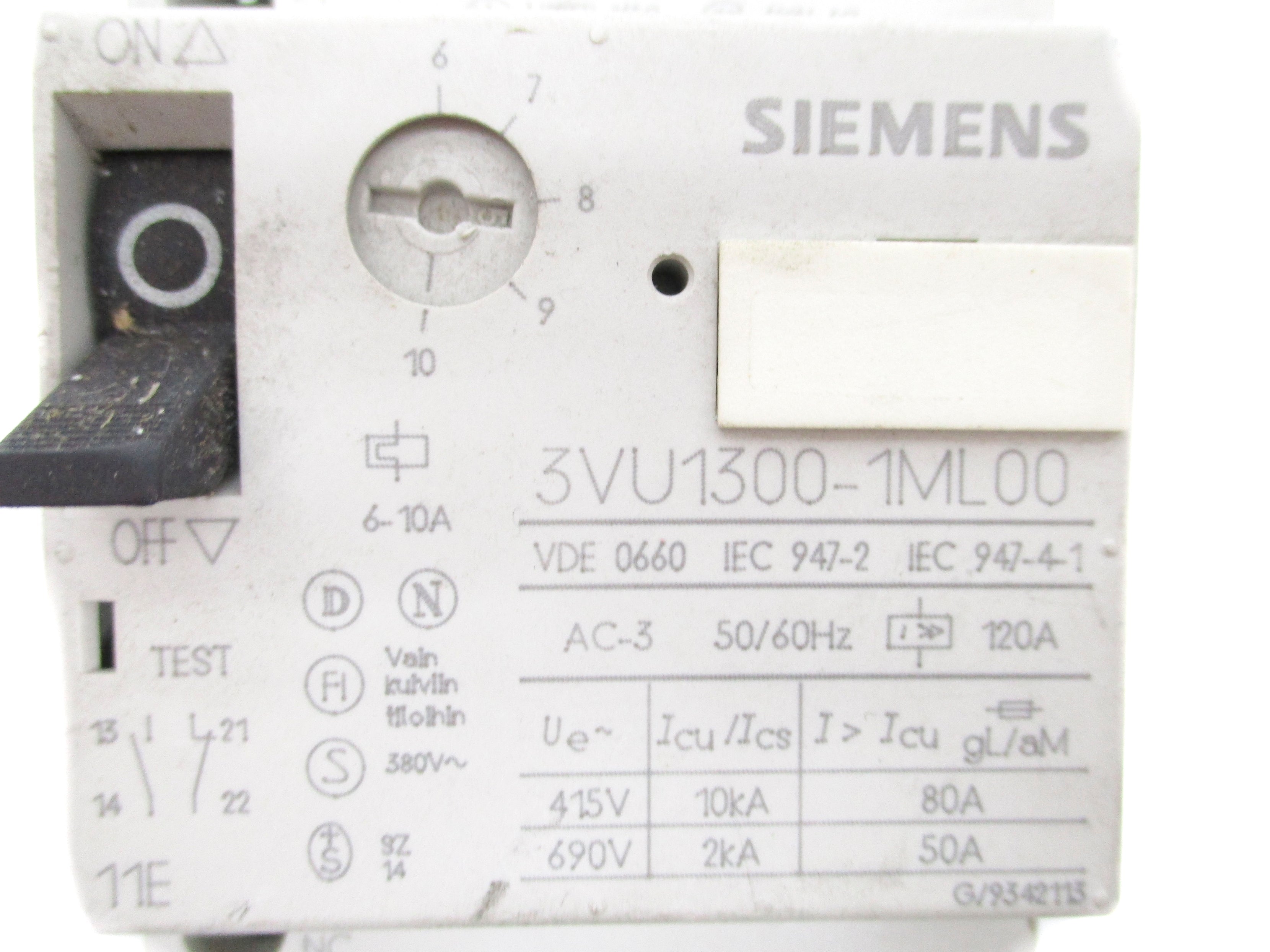 SIEMENS 3VU1300-1ML00 600VAC 6-10A UNMP