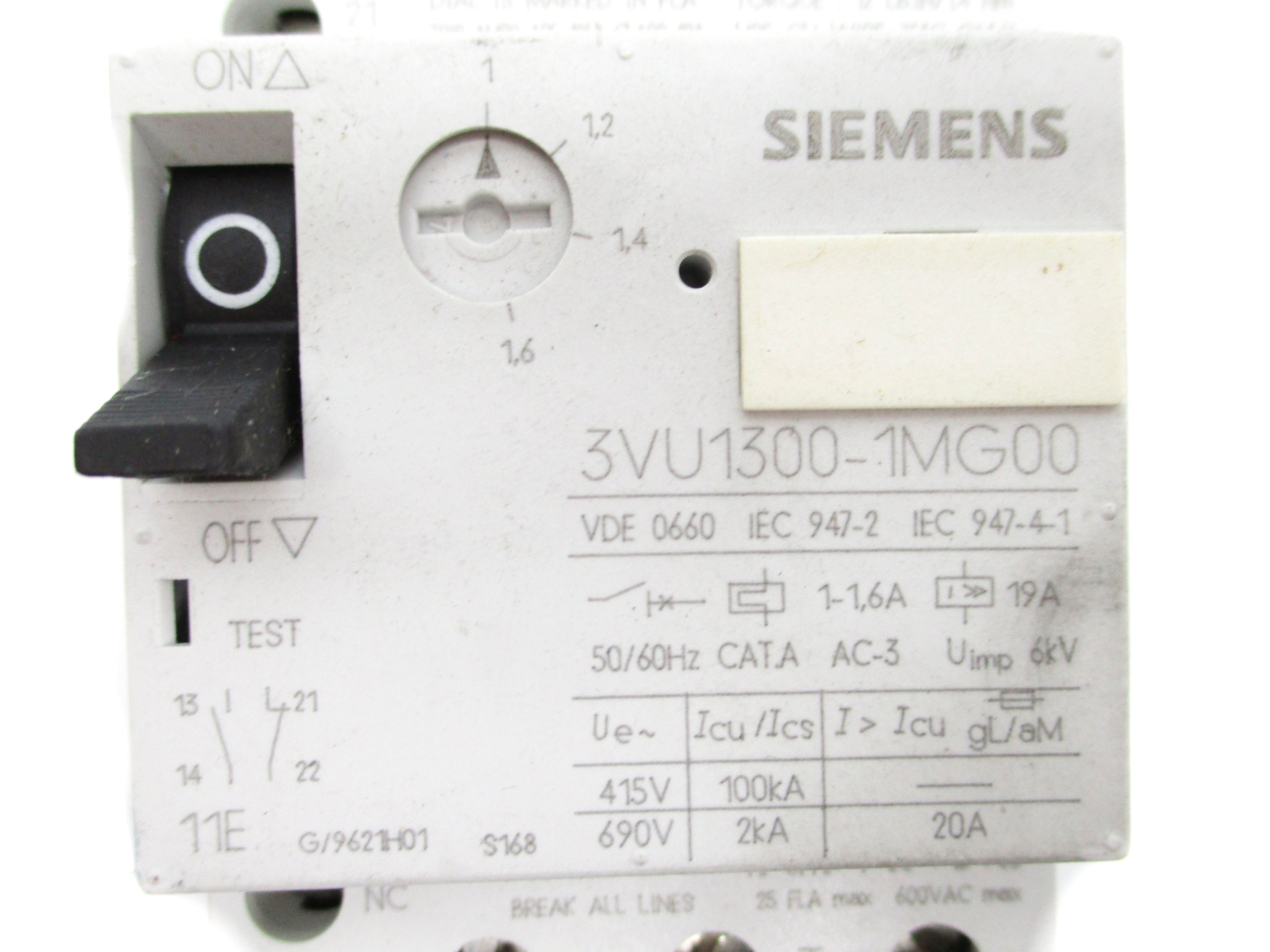 SIEMENS 3VU1300-1MG00 690V 1-1.6A UNMP