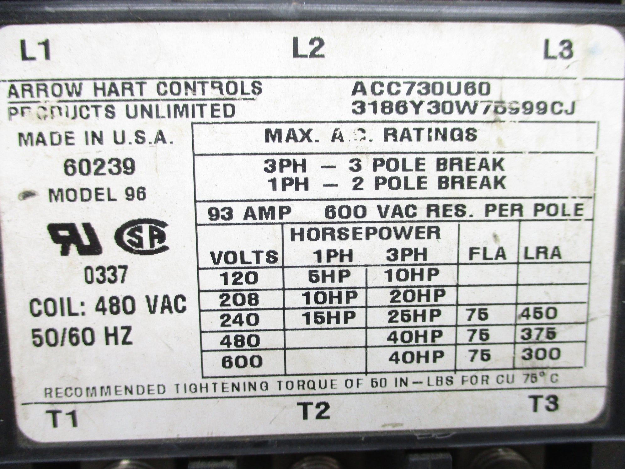 ARROWHART ACC730U60 480VAC UNMP
