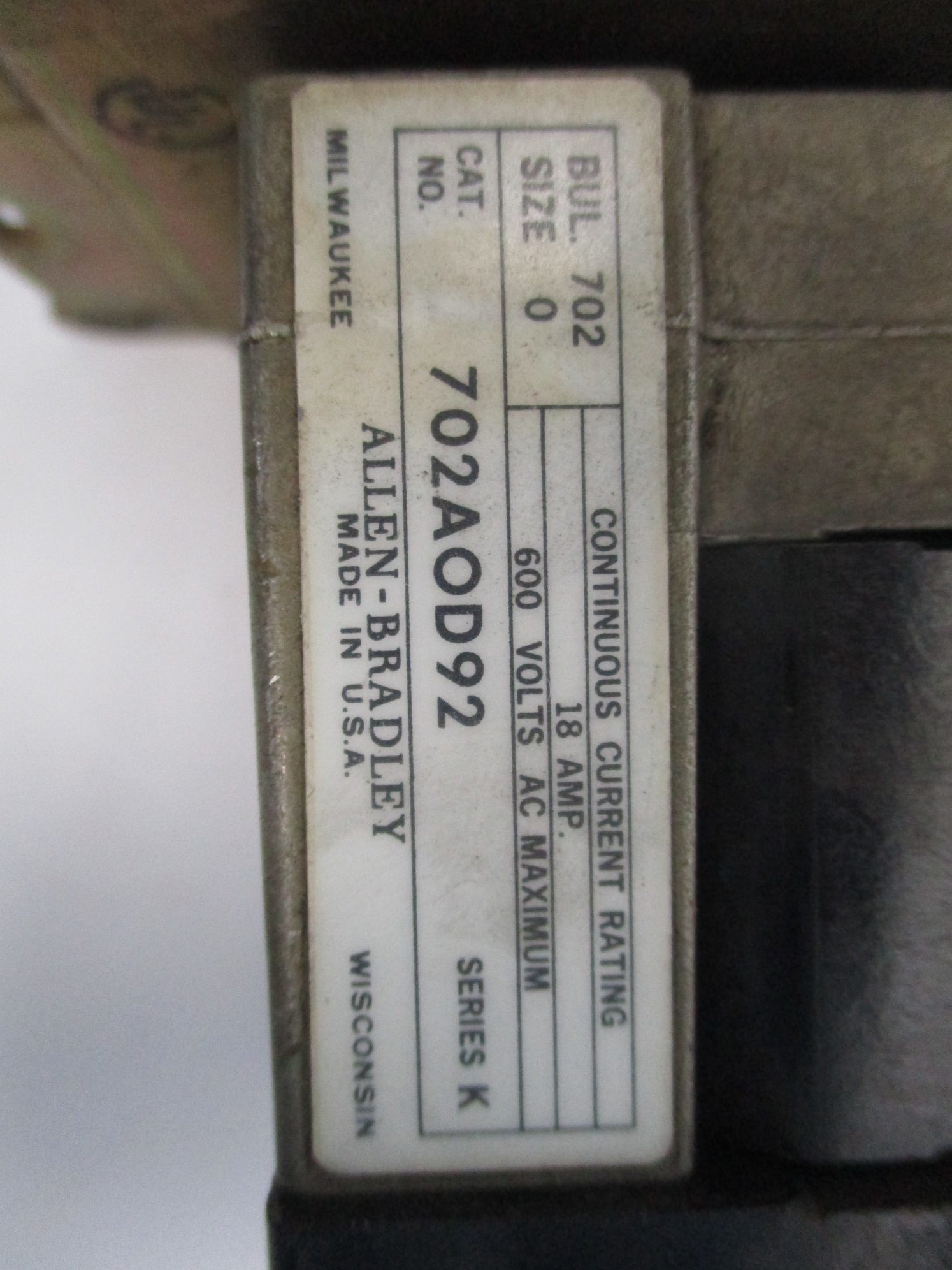ALLEN BRADLEY 702-AOD92 SER. K 120V UNMP