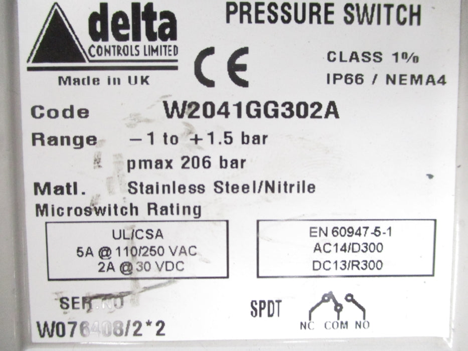 DELTA CONTROLS W2041GG302A 206PSI NSNP