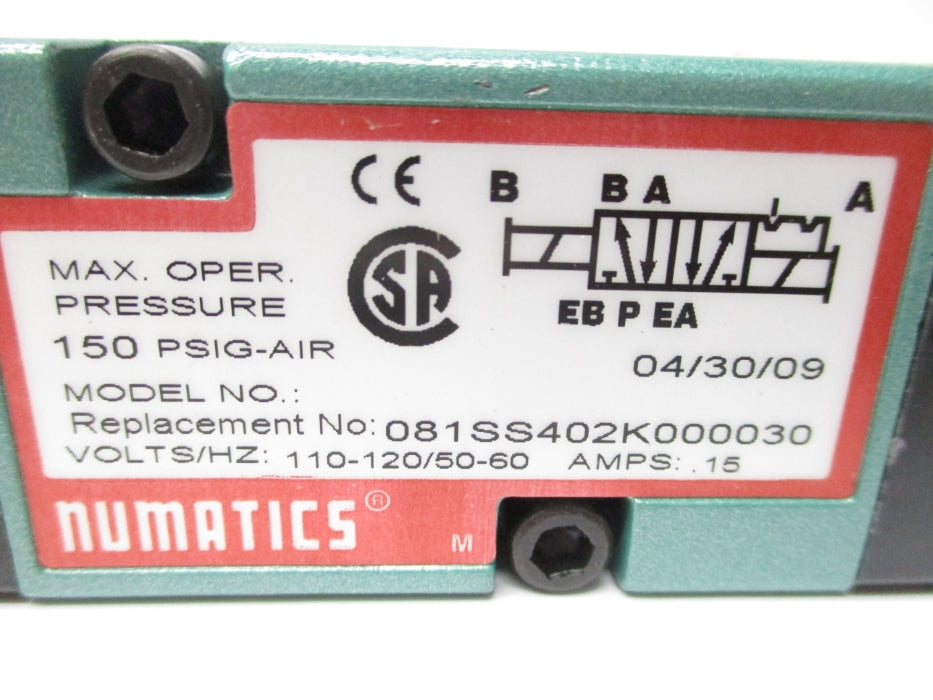 NUMATICS 081SS402K000030 150PSI 120V NSNP