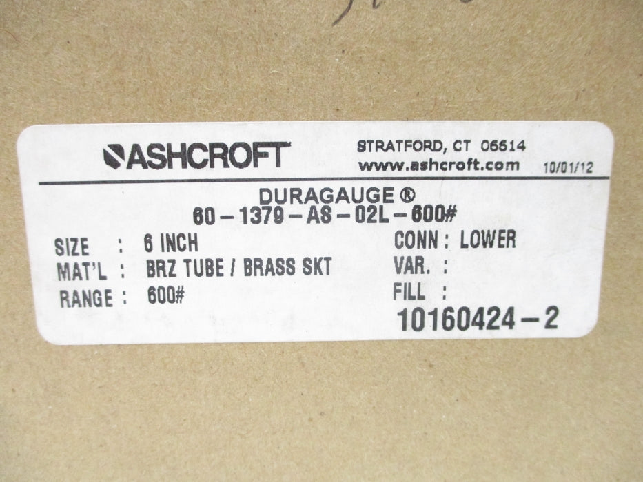 ASHCROFT 60-1379-AS-02L-600# 0-600PSI NSMP