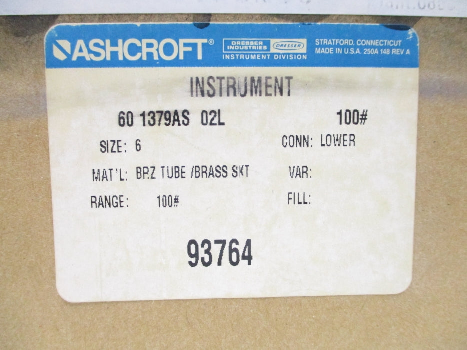 ASHCROFT 601379AS02L100# 0-100PSI NSMP