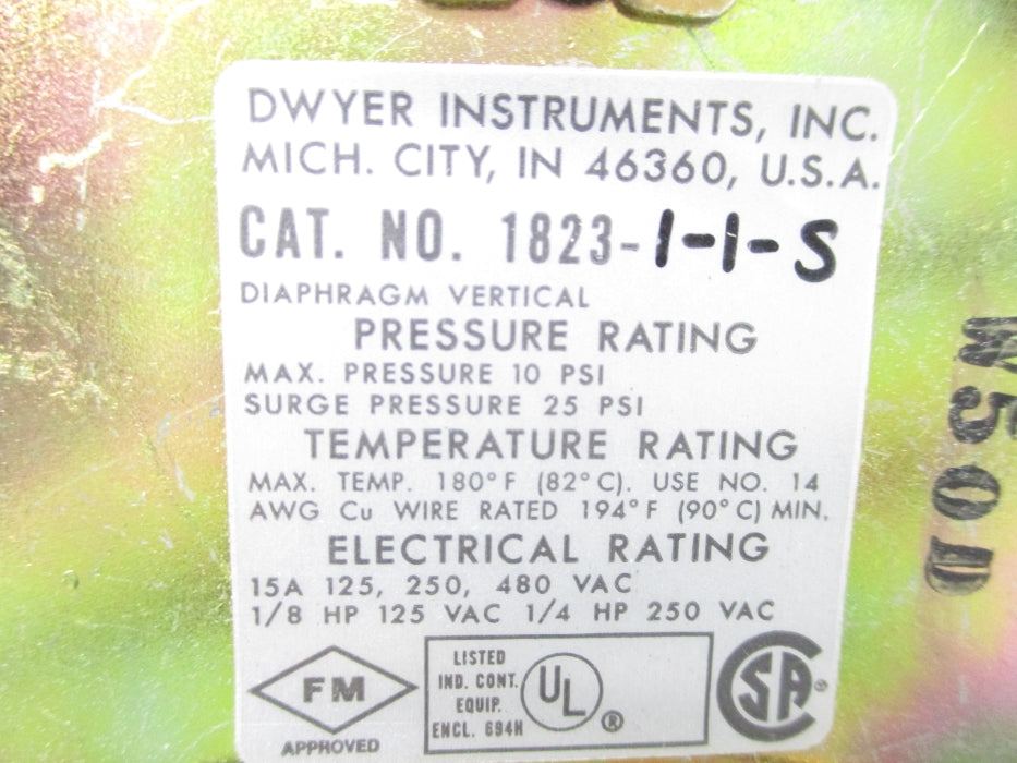 DWYER 1823-I-I-S 25PSI UNMP