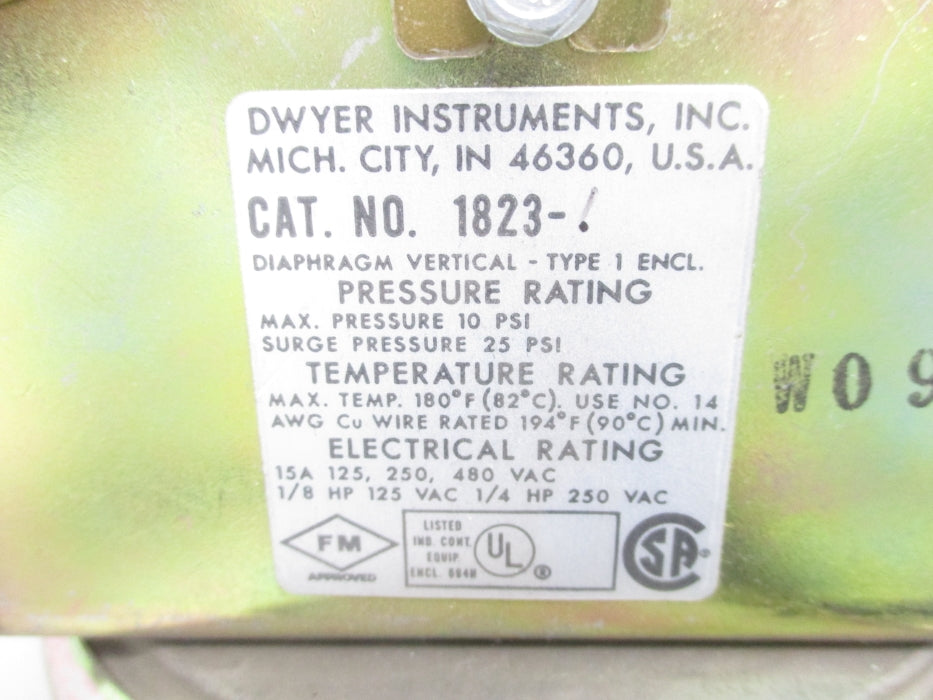 DWYER 1823-1 480VAC 15A 10PSI 180'F NSNP