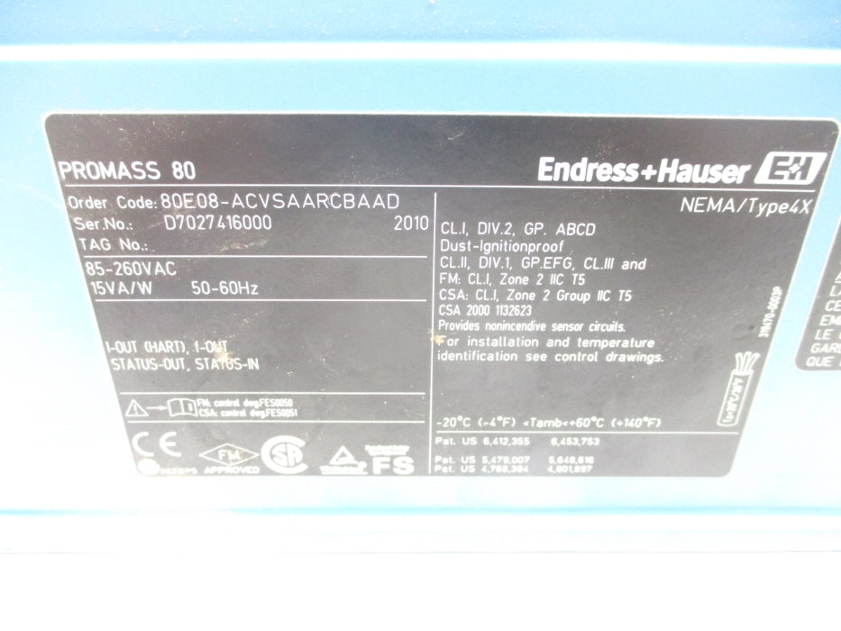 ENDRESS+HAUSER PROMASS 80 80E08-ACVSAARCBAAD UNMP
