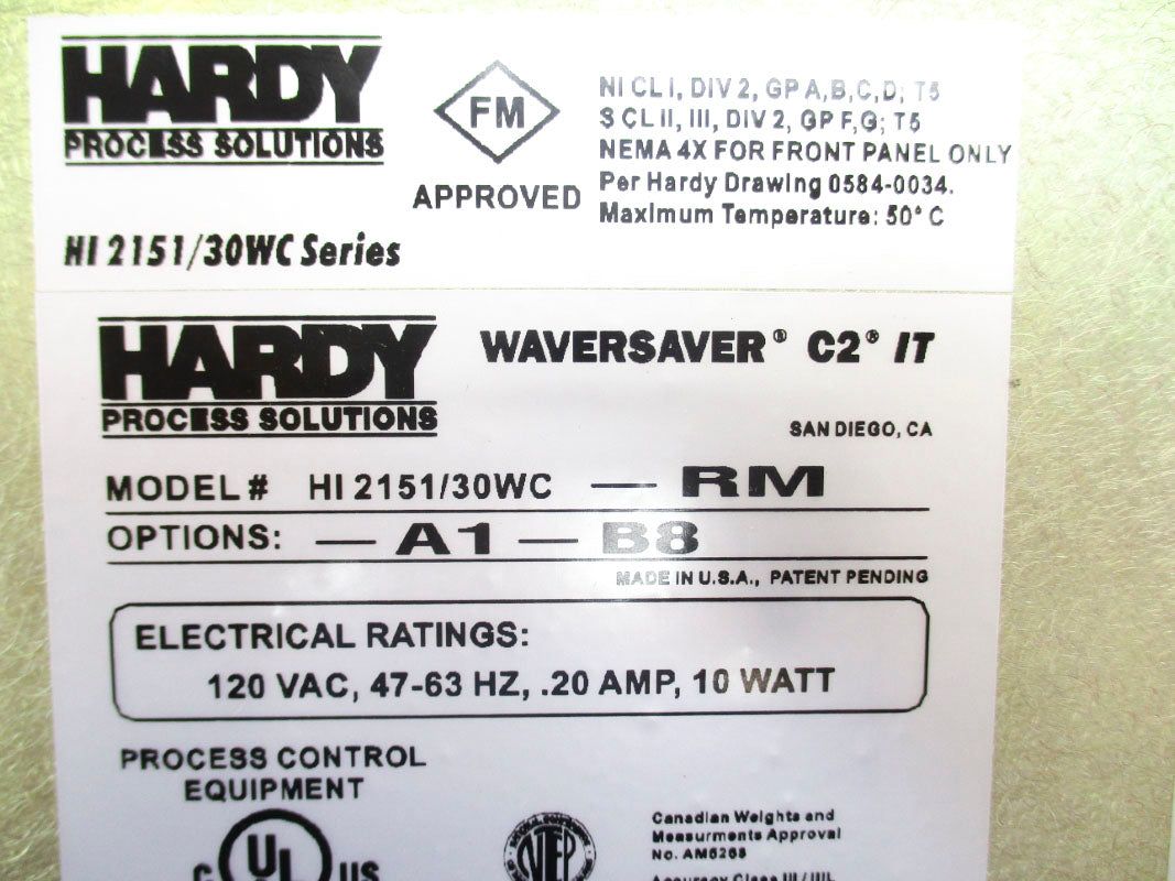 HARDY INSTRUMENTS HI2151/30WC-RM-A1-B8 120VAC .20A NSMP