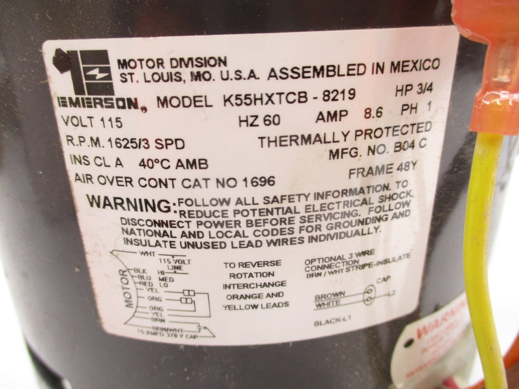 EMERSON K55HXTCB-8219 115V 8.6A 1625RPM 3/4HP NSMP