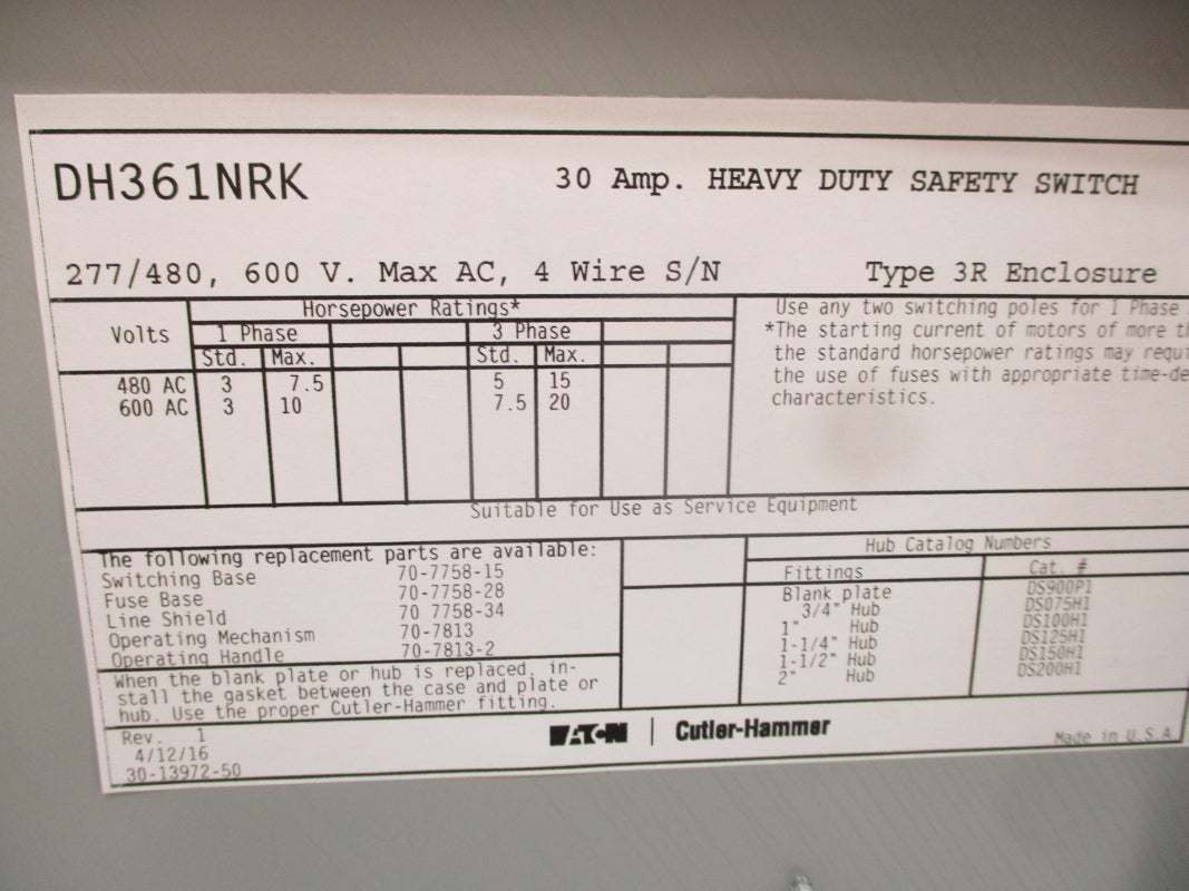 EATON DH361NRK 600V 30A NSMP