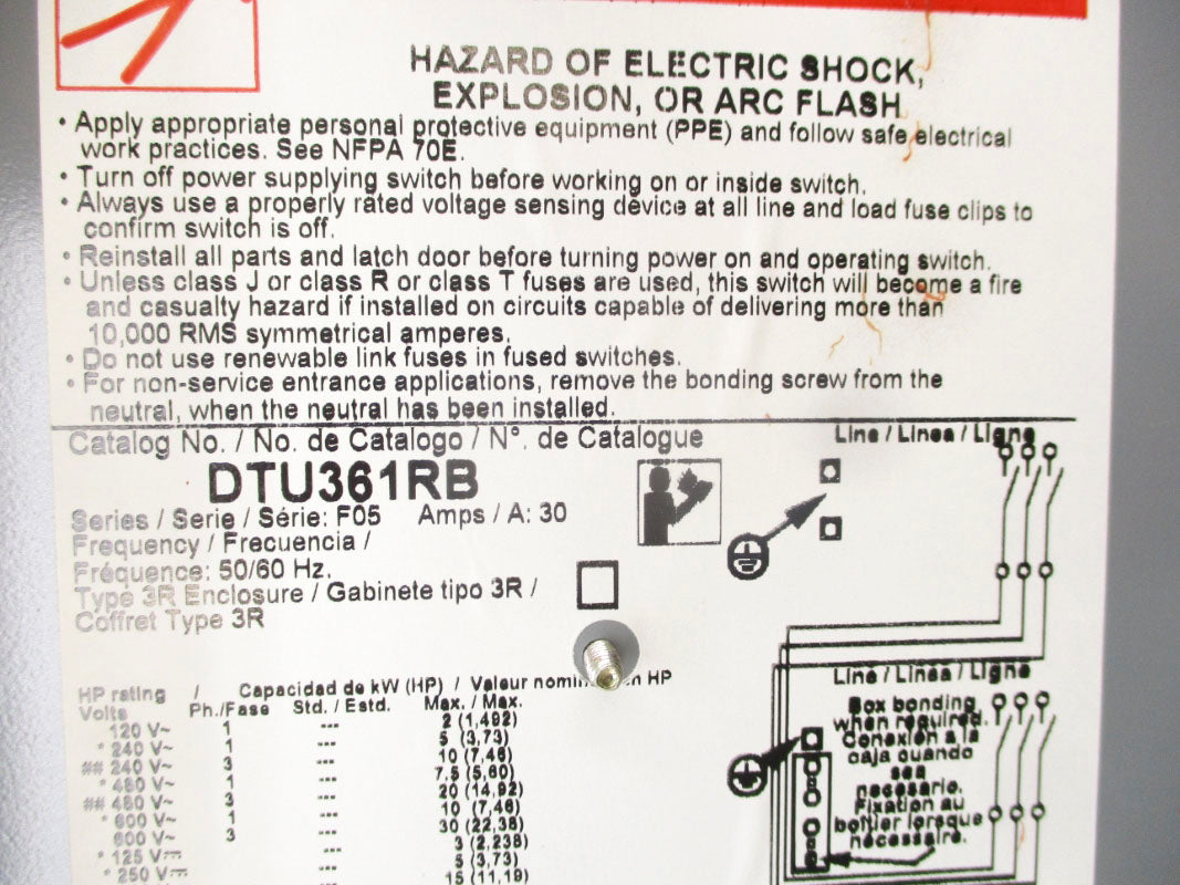 SQUARE D DTU361RB SER. F05 600V 30A NSMP