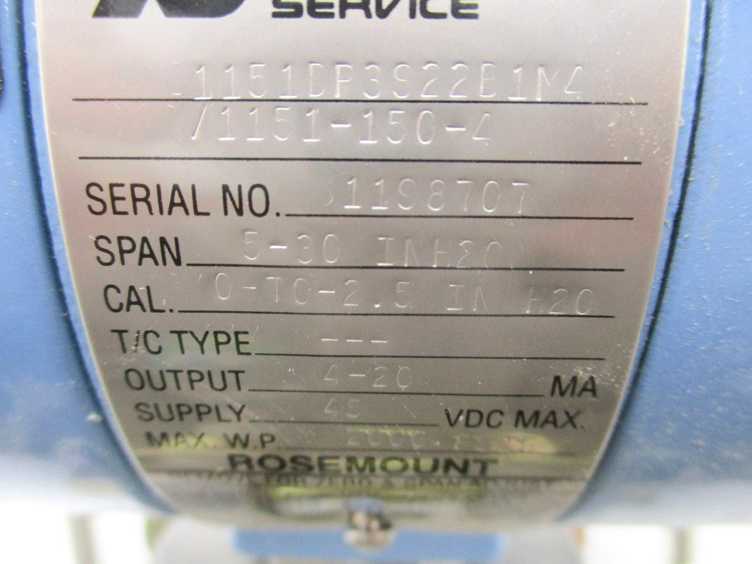 ROSEMOUNT 1151DP3S22B1M4/1151-150-4 45VDC 2000PSI REMAN