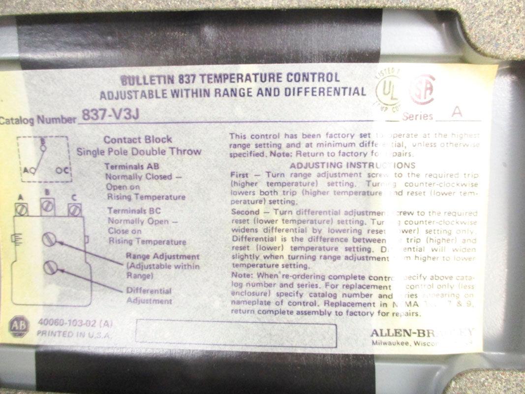 ALLEN BRADLEY 837-V3J SER. A 600V NSNP
