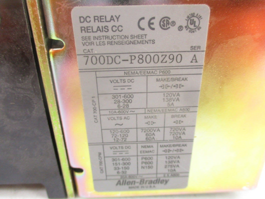 ALLEN BRADLEY 700DC-P800Z90 SER. A 90VDC 5A (BR/WH) NSMP